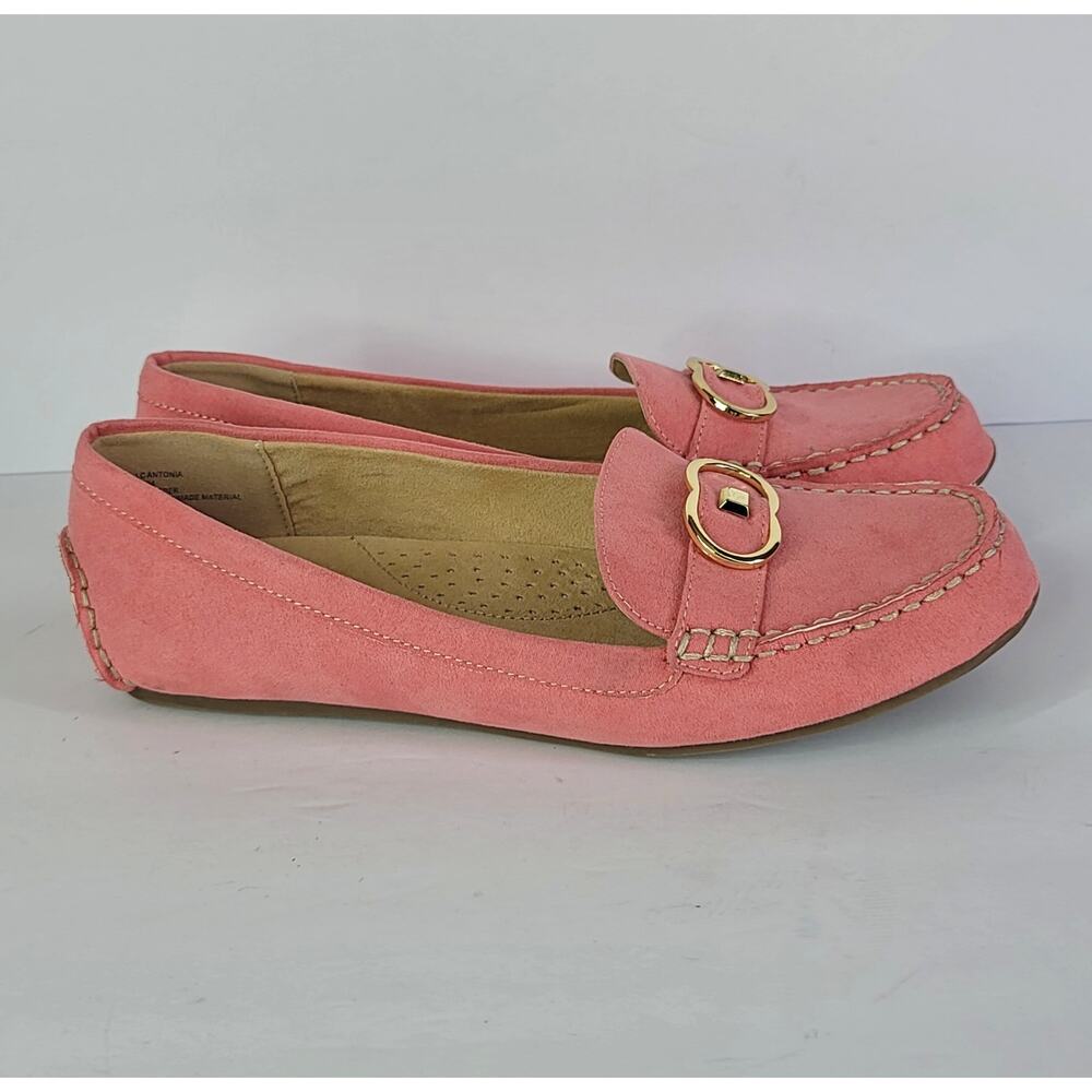 LIZ CLAIBORNE Antonia Coral-Pink Loafers with Gold Tone Buckle Women's Size 9M - Picture 4 of 10